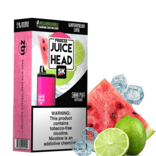 Pod desechable sales de nicotina, categoria Frio, marca JUICE HEAD, sabor Freeze Watermelon Lime 5.000 Puff, descripcion: Sandia, Lima, Freeze 50mg, presentacion: 5000 Puff, tienda de vapeo onlie Freesmokevape.