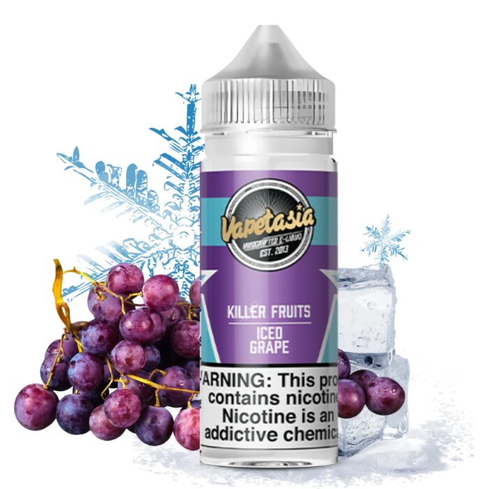 Liquido base libre, categoria Frio, marca VAPETASIA, sabor Iced Grape, descripcion: Uva, Iced 0mg, 3mg y 6mg, presentacion: 100ML, tienda de vapeo onlie Freesmokevape.