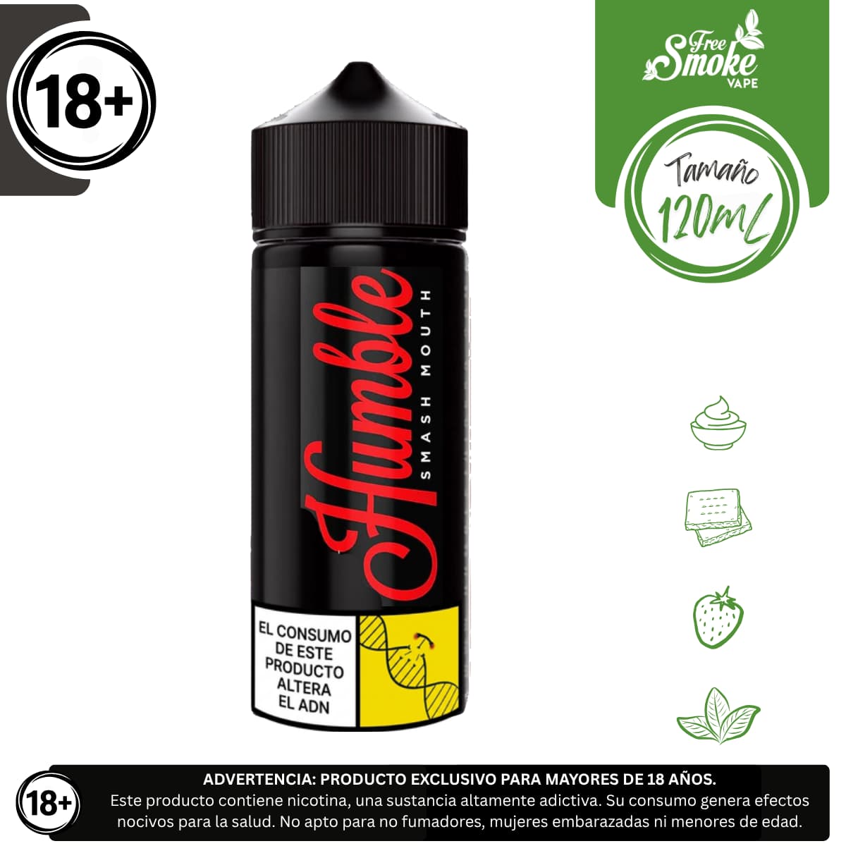 EP-Humble-Smash-Mouth-FreeSmokeVape Liquido base libre, categoria Postre, marca HUMBLE JUICE CO., sabor Smash Mouth, descripcion: Fresas, Galletas Graham y Natilla 0mg, 3mg y 6mg , presentacion: 120ML, tienda de vapeo onlie Freesmokevape.