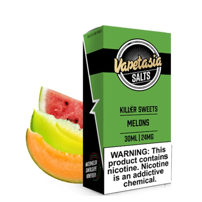 Liquido sales de nicotina, categoria Frutal, marca VAPETASIA, sabor Killer Fruit Melons, descripcion: Melón Verde, Melón Dulce, Sandia 24mg y 48mg, presentacion: 30ML, tienda de vapeo onlie Freesmokevape.