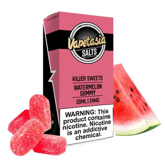 Liquido sales de nicotina, categoria Frutal, marca VAPETASIA, sabor Killer Sweets Watermelon Gummy, descripcion: Gomitas de Sandia 24mg y 48mg, presentacion: 30ML, tienda de vapeo onlie Freesmokevape.