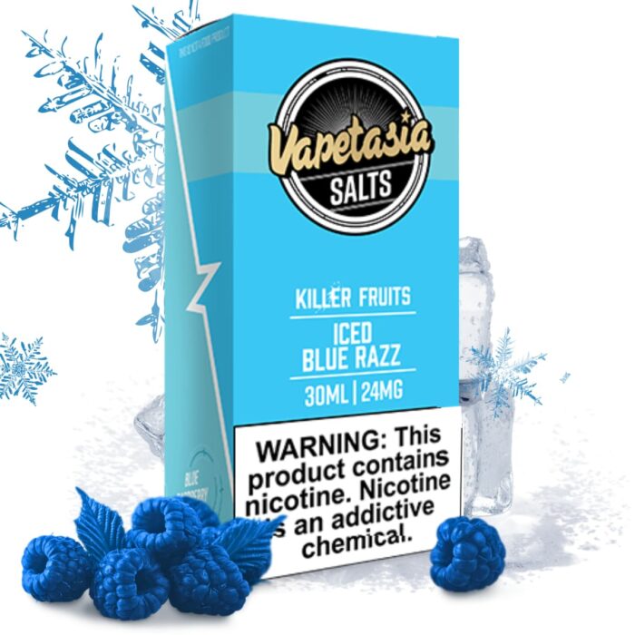 Liquido sales de nicotina, categoria Frio, marca VAPETASIA, sabor Iced Blue Razz, descripcion: Frambuesa Azul, Iced 24mg y 48mg, presentacion: 30ML, tienda de vapeo onlie Freesmokevape.