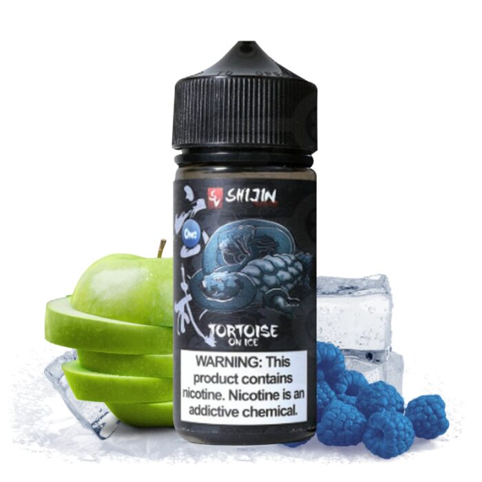 Liquido base libre, categoria Frio, marca SHIJIN, sabor Tortoise Blood On Ice, descripcion: Manzana Verde, Frambuesa Azul, Ice 0mg, 3mg y 6mg, presentacion: 100ML, tienda de vapeo onlie Freesmokevape.