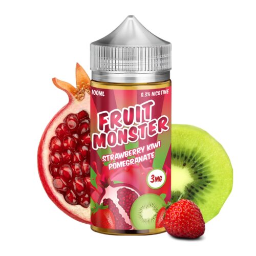 Liquido base libre, categoria Frutal, marca MONSTER LABS, sabor Fruit Monster Strawberry Kiwi Pomegranate, descripcion: Fresa, Kiwi, Granada 0mg, 3mg y 6mg, presentacion: 100ML, tienda de vapeo onlie Freesmokevape.