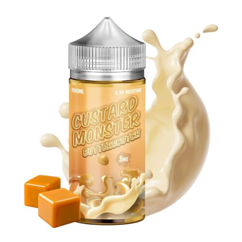 Liquido base libre, categoria Postre, marca MONSTER LABS, sabor Custard Monster Butterscotch, descripcion: Caramelo, Natilla Cremosa 0mg, 3mg y 6mg, presentacion: 100ML, tienda de vapeo onlie Freesmokevape.