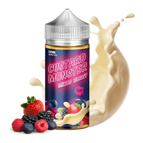 Liquido base libre, categoria Postre, marca MONSTER LABS, sabor Custard Monster Mixed Berry, descripcion: Fresas, Moras, Arándanos, Frambuesas, Natilla Cremosa 0mg, 3mg y 6mg, presentacion: 100ML, tienda de vapeo onlie Freesmokevape.