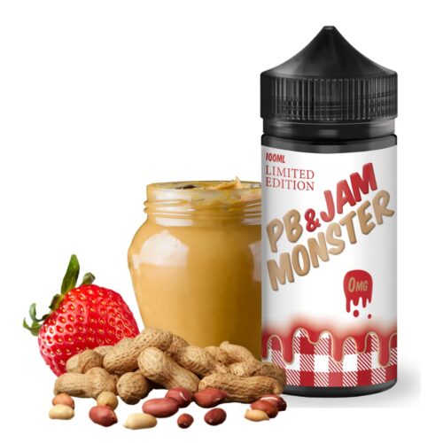 Liquido base libre, categoria Postre, marca MONSTER LABS, sabor Jam Monster Pb Y Strawberry, descripcion: Mantequilla de Maní, Fresa 0mg, 3mg y 6mg, presentacion: 100ML, tienda de vapeo onlie Freesmokevape.