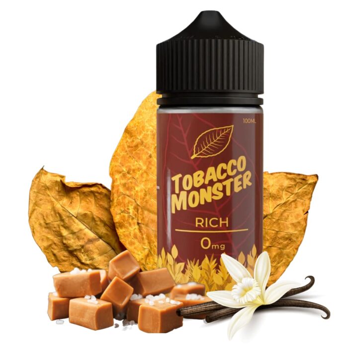 Liquido base libre, categoria Tabaco, marca MONSTER LABS, sabor Tabaco Monster Rich, descripcion: Tabaco, Vainilla, Caramelo 0mg, 3mg y 6mg, presentacion: 100ML, tienda de vapeo onlie Freesmokevape.