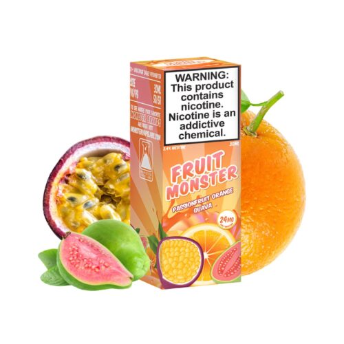 Liquido sales de nicotina, categoria Frutal, marca MONSTER LABS, sabor Fruit Monster Passionfruit Orange Guava, descripcion: Maracuyá, Naranja, Guayaba 24mg y 48mg, presentacion: 30ML, tienda de vapeo onlie Freesmokevape.