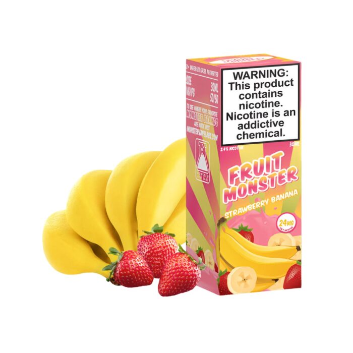 Liquido sales de nicotina, categoria Frutal, marca MONSTER LABS, sabor Fruit Monster Strawberry Banana, descripcion: Fresa, Banana 24mg y 48mg, presentacion: 30ML, tienda de vapeo onlie Freesmokevape.