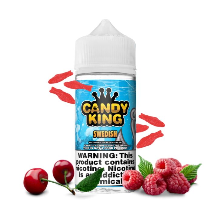 Liquido base libre, categoria Frutal, marca CANDY KING, sabor Swedish, descripcion: Gomitas De Cereza y Frambuesa 0mg, 3mg y 6mg, presentacion: 100ML, tienda de vapeo onlie Freesmokevape.