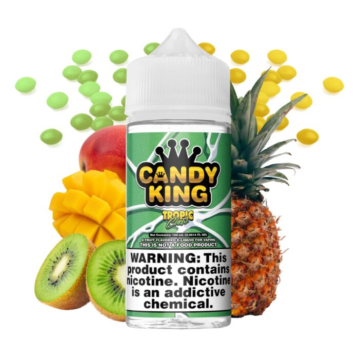 Liquido base libre, categoria Frutal, marca CANDY KING, sabor Tropic Chew, descripcion: Dulces De Piña, Mango y Kiwi 0mg, 3mg y 6mg, presentacion: 100ML, tienda de vapeo onlie Freesmokevape.