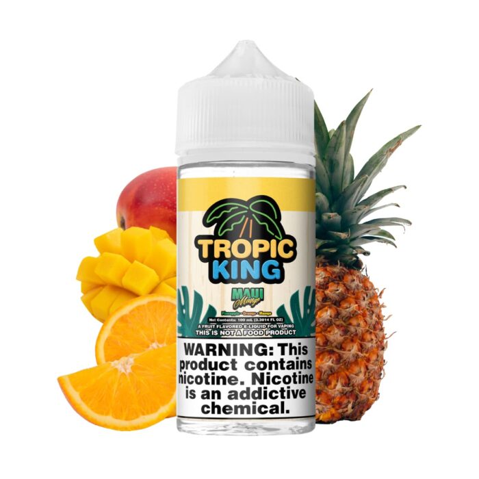 Liquido base libre, categoria Frutal, marca CANDY KING, sabor Tropic King Maui Mango, descripcion: Piña, Naranja y Mango 0mg, 3mg y 6mg, presentacion: 100ML, tienda de vapeo onlie Freesmokevape.