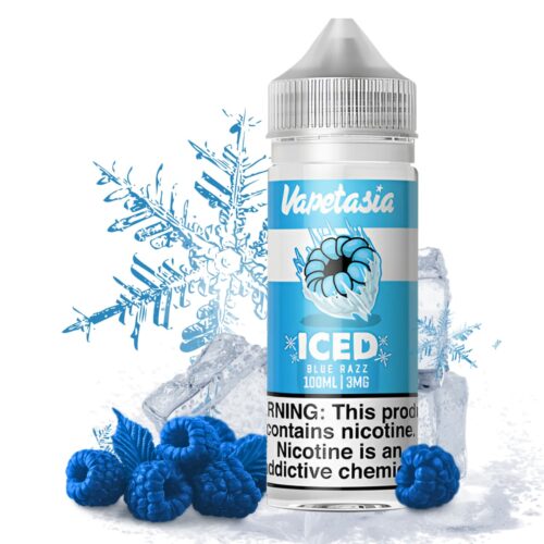 Liquido base libre, categoria Frio, marca VAPETASIA, sabor Iced Blue Razz, descripcion: Frambuesa Azul, Iced 0mg, 3mg y 6mg, presentacion: 100ML, tienda de vapeo onlie Freesmokevape.