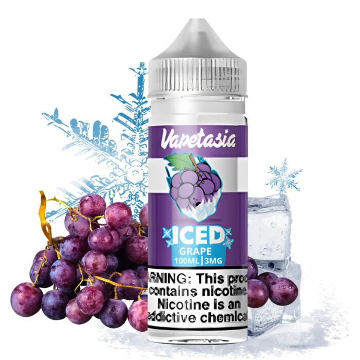 Liquido base libre, categoria Frio, marca VAPETASIA, sabor Iced Grape, descripcion: Uva, Iced 0mg, 3mg y 6mg, presentacion: 100ML, tienda de vapeo onlie Freesmokevape.