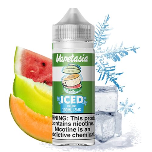 Liquido base libre, categoria Frio, marca VAPETASIA, sabor Iced Melons, descripcion: Melón Verde, Melón Dulce, Sandia, Iced 0mg, 3mg y 6mg, presentacion: 100ML, tienda de vapeo onlie Freesmokevape.