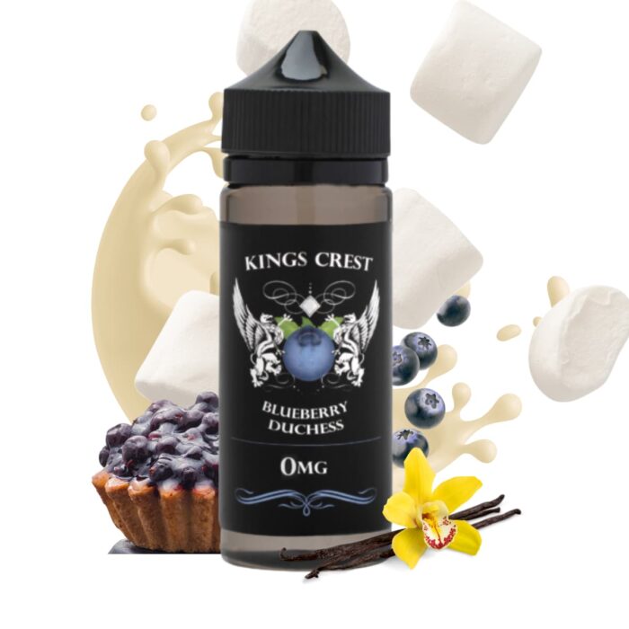 Liquido base libre, categoria Postre, marca KINGS CREST, sabor Blueberry Duchess Reserve, descripcion: Vainilla, Crema, Pastel, Glaseado, Arándano, Malvavisco 0mg, 3mg y 6mg , presentacion: 120ML, tienda de vapeo onlie Freesmokevape.