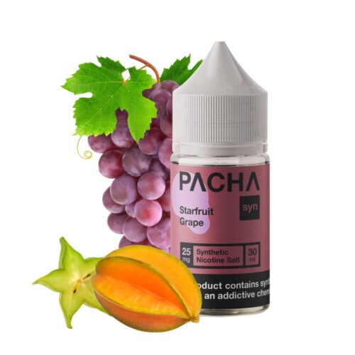 Liquido sales de nicotina, categoria Frutal, marca PACHA, sabor Starfruit Grape, descripcion: Uva, Carambolo 25mg y 50mg, presentacion: 30ML, tienda de vapeo onlie Freesmokevape.