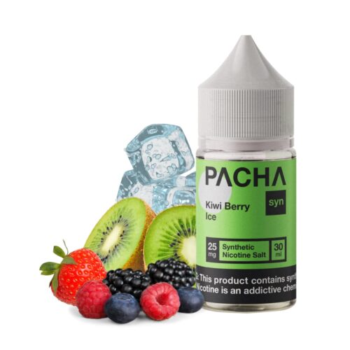 Liquido sales de nicotina, categoria Frio, marca PACHA, sabor Kiwi Berry Ice, descripcion: Kiwis, Fresas, Arándanos, Frambuesa, Ice 25mg y 50mg, presentacion: 30ML, tienda de vapeo onlie Freesmokevape.