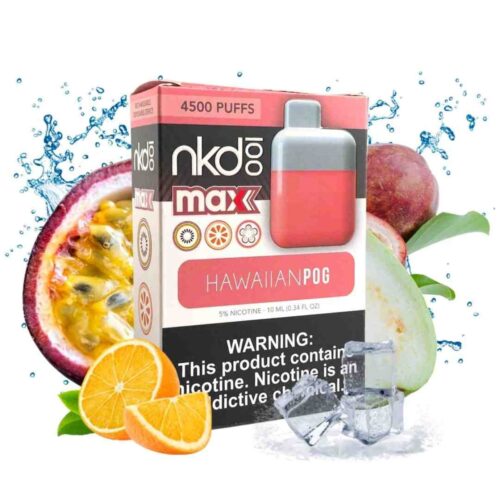 Pod desechable sales de nicotina, categoria Frutal, marca NAKED 100, sabor Hawaiian Pog 4.500 Puff, descripcion: Maracuyá, Naranja, Guayaba 50mg, presentacion: 4500 Puff, tienda de vapeo onlie Freesmokevape.