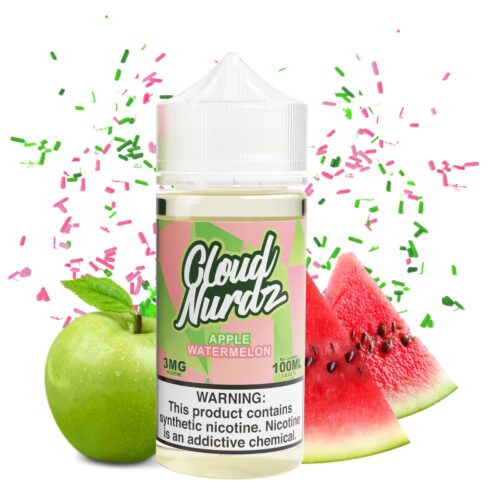 Liquido base libre, categoria Frutal, marca CLOUD NURDZ, sabor Apple Watermelon, descripcion: Dulce De Sandia, Manzana Verde 0mg, 3mg y 6mg, presentacion: 100ML, tienda de vapeo onlie Freesmokevape.