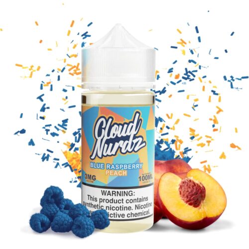 Liquido base libre, categoria Frutal, marca CLOUD NURDZ, sabor Blue Raspberry Peach, descripcion: Dulce De Durazno, Frambuesa Azul 0mg, 3mg y 6mg, presentacion: 100ML, tienda de vapeo onlie Freesmokevape.