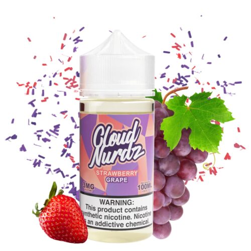 Liquido base libre, categoria Frutal, marca CLOUD NURDZ, sabor Strawberry Grape, descripcion: Dulce De Fresa, Uva 0mg, 3mg y 6mg, presentacion: 100ML, tienda de vapeo onlie Freesmokevape.