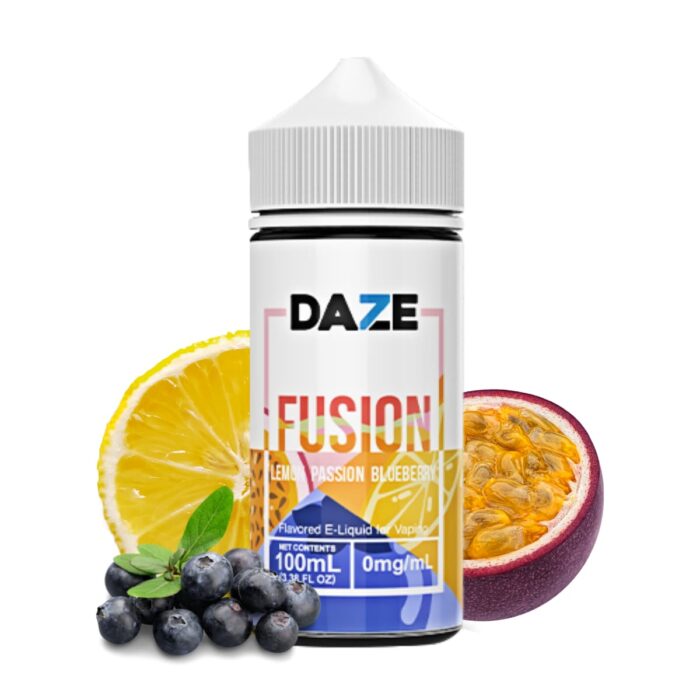 Liquido base libre, categoria Frutal, marca DAZE, sabor Fusion Lemon Passionfruit Blueberry, descripcion: Limón, Maracuyá, Arándanos 0mg, 3mg y 6mg , presentacion: 100ML, tienda de vapeo onlie Freesmokevape.