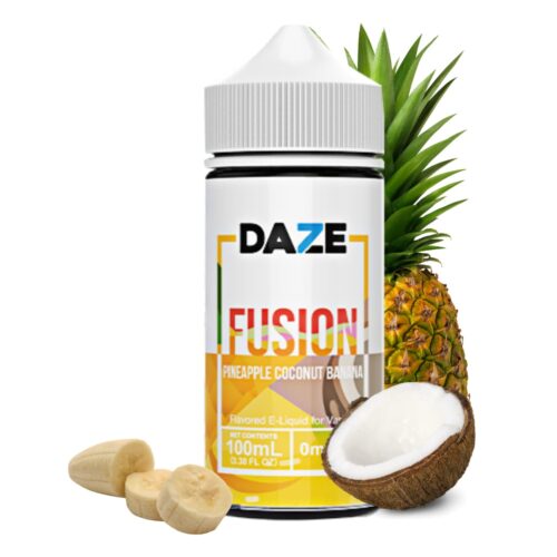 Liquido base libre, categoria Frutal, marca DAZE, sabor Fusion Pinneaple Coconut Banana, descripcion: Coco, Piña, Banana 0mg, 3mg y 6mg , presentacion: 100ML, tienda de vapeo onlie Freesmokevape.