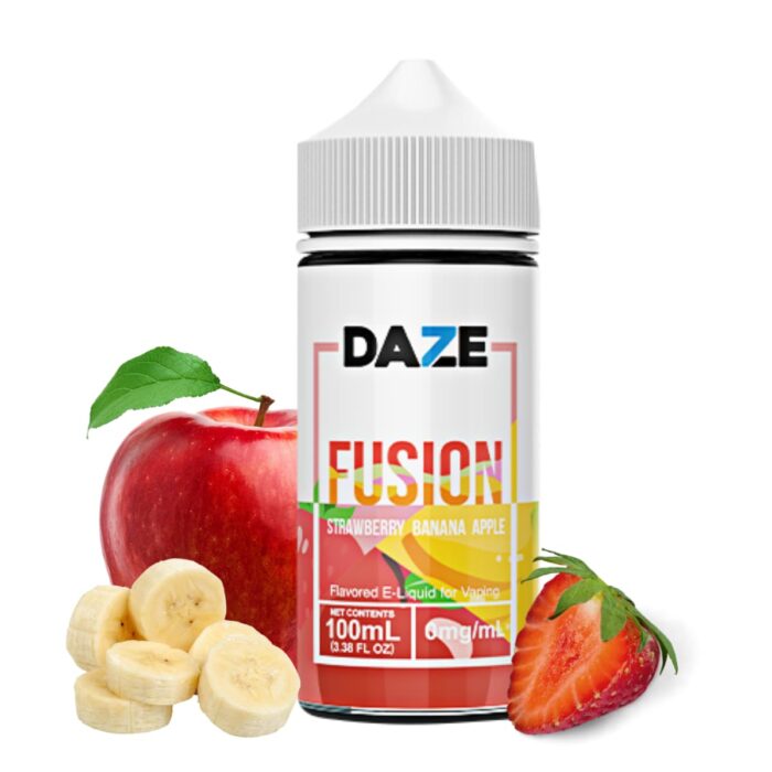 Liquido base libre, categoria Frutal, marca DAZE, sabor Fusion Strawberry Banana Apple, descripcion: Manzana Roja, Fresa, Banana 0mg, 3mg y 6mg , presentacion: 100ML, tienda de vapeo onlie Freesmokevape.