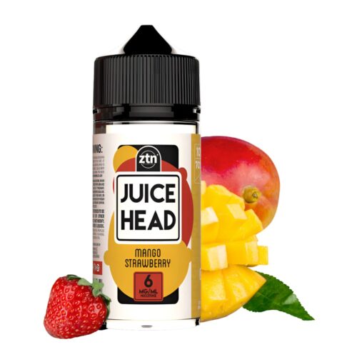 Liquido base libre, categoria Frutal, marca JUICE HEAD, sabor Mango Strawberry, descripcion: Mango, Fresa 0mg, 3mg y 6mg, presentacion: 100ML, tienda de vapeo onlie Freesmokevape.