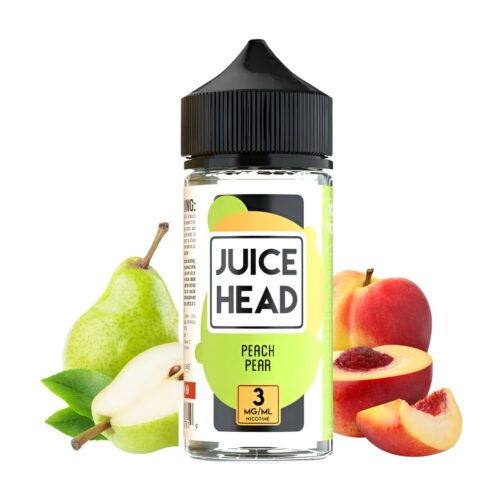 Liquido base libre, categoria Frutal, marca JUICE HEAD, sabor Peach Pear, descripcion: Durazno, Pera 0mg, 3mg y 6mg, presentacion: 100ML, tienda de vapeo onlie Freesmokevape.