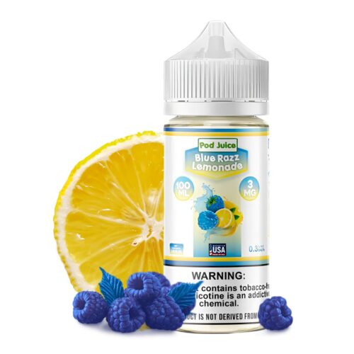 Liquido base libre, categoria Frutal, marca POD JUICE, sabor Blue Razz Lemonade, descripcion: Frambuesa Azul, Limonada 0mg, 3mg y 6mg , presentacion: 100ML, tienda de vapeo onlie Freesmokevape.