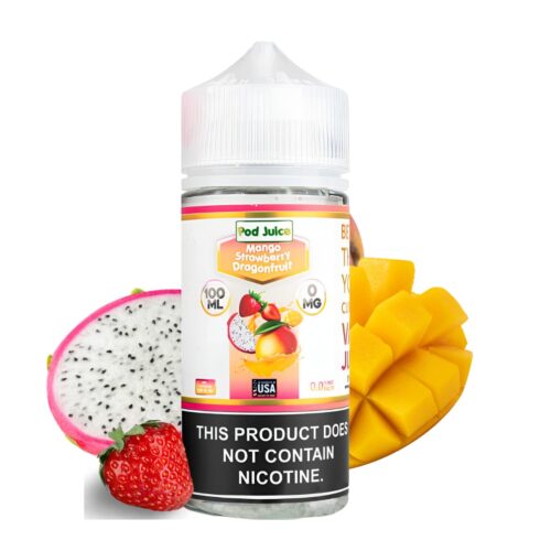 Liquido base libre, categoria Frutal, marca POD JUICE, sabor Mango Strawberry Dragonfruit, descripcion: Mango, Fresa, Fruta del Dragón 0mg, 3mg y 6mg , presentacion: 100ML, tienda de vapeo onlie Freesmokevape.