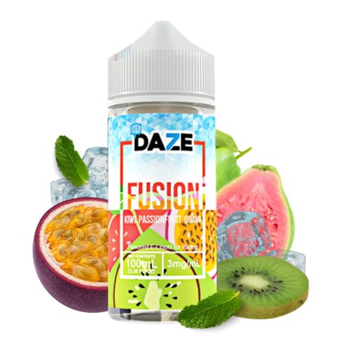 Liquido base libre, categoria Frio, marca DAZE, sabor Fusion Ice Kiwi Passionfruit Guava, descripcion: Kiwi, Maracuyá, Guayaba, Iced 0mg, 3mg y 6mg , presentacion: 100ML, tienda de vapeo onlie Freesmokevape.