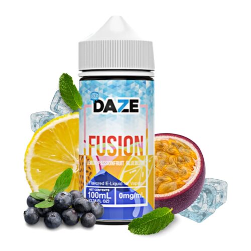 Liquido base libre, categoria Frio, marca DAZE, sabor Fusion Ice Lemon Passionfruit Blueberry, descripcion: Limón, Maracuyá, Arándanos, Iced 0mg, 3mg y 6mg , presentacion: 100ML, tienda de vapeo onlie Freesmokevape.