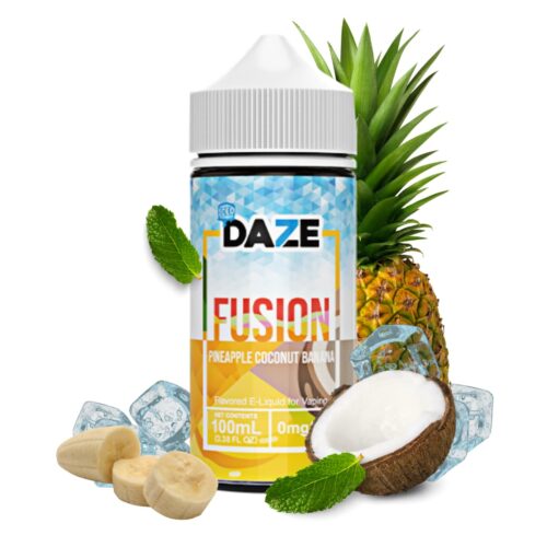 Liquido base libre, categoria Frio, marca DAZE, sabor Fusion Ice Pineapple Coconut Banana, descripcion: Coco, Piña, Banana, Iced 0mg, 3mg y 6mg , presentacion: 100ML, tienda de vapeo onlie Freesmokevape.