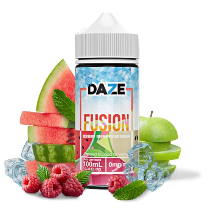 Liquido base libre, categoria Frio, marca DAZE, sabor Fusion Ice Raspberry Green Apple Watermelon, descripcion: Sandia, Manzana Verde, Frambuesa, Iced 0mg, 3mg y 6mg , presentacion: 100ML, tienda de vapeo onlie Freesmokevape.