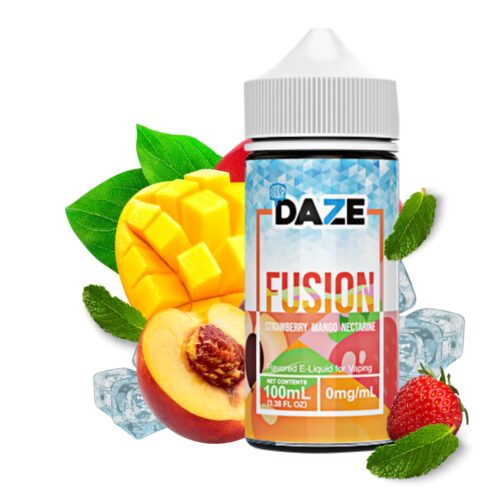 Liquido base libre, categoria Frio, marca DAZE, sabor Fusion Ice Strawberry Mango Neactarin, descripcion: Fresa, Mango, Melocotón, Ice 0mg, 3mg y 6mg , presentacion: 100ML, tienda de vapeo onlie Freesmokevape.