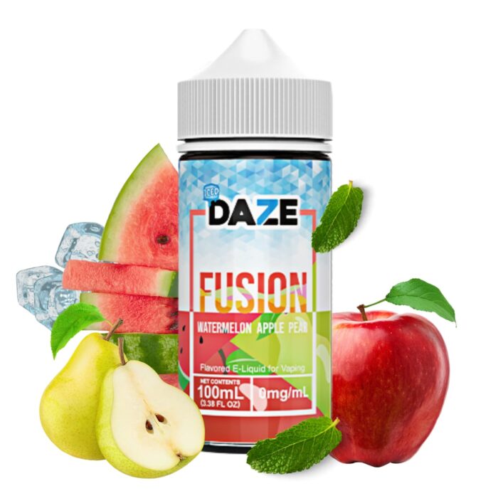 Liquido base libre, categoria Frio, marca DAZE, sabor Fusion Ice Watermelon Apple Pear, descripcion: Sandia, Manzana Roja, Pera, ice 0mg, 3mg y 6mg , presentacion: 100ML, tienda de vapeo onlie Freesmokevape.