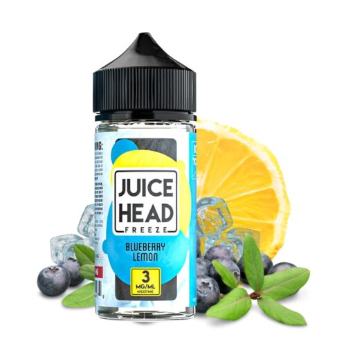 Liquido base libre, categoria Frio, marca JUICE HEAD, sabor Freeze Blueberry Lemon, descripcion: Arándanos, Limón, Freeze 0mg, 3mg y 6mg, presentacion: 100ML, tienda de vapeo onlie Freesmokevape.