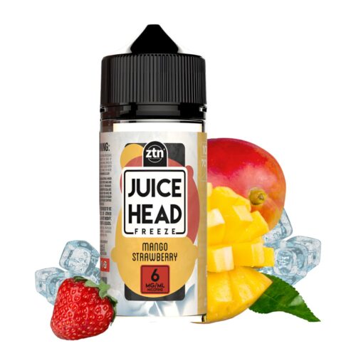 Liquido base libre, categoria Frio, marca JUICE HEAD, sabor Freeze Mango Strawberry, descripcion: Mango, Fresa, Freeze 0mg, 3mg y 6mg, presentacion: 100ML, tienda de vapeo onlie Freesmokevape.