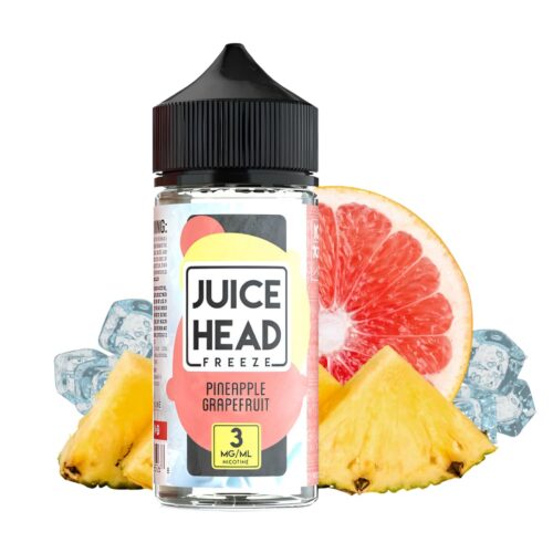 Liquido base libre, categoria Frio, marca JUICE HEAD, sabor Freeze Pineapple Grapefruit, descripcion: Piña, Toronja, Freeze 0mg, 3mg y 6mg, presentacion: 100ML, tienda de vapeo onlie Freesmokevape.