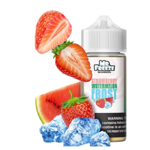 Liquido base libre, categoria Frio, marca MR. FREEZE, sabor Strawberry Watermelon Frost, descripcion: Fresa, Sandia, Mentol 0mg, 3mg y 6mg, presentacion: 100ML, tienda de vapeo onlie Freesmokevape.