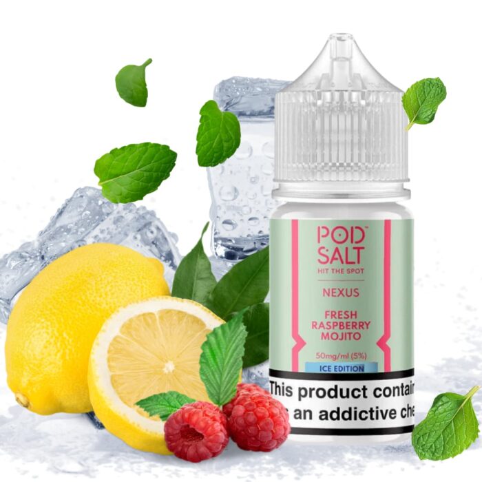 Liquido sales de nicotina, categoria Frio, marca POD SALT HIT THE SPOT, sabor Fresh Raspberry Mojito Ice, descripcion: Frambuesa, Cítricos, Ice 25mg y 50mg, presentacion: 30ML, tienda de vapeo onlie Freesmokevape.
