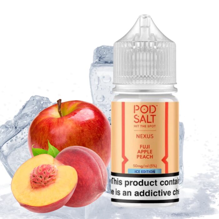 Liquido sales de nicotina, categoria Frio, marca POD SALT HIT THE SPOT, sabor Fuji Apple Peach ice, descripcion: Manzanas, Melocotones, Ice 25mg y 50mg, presentacion: 30ML, tienda de vapeo onlie Freesmokevape.