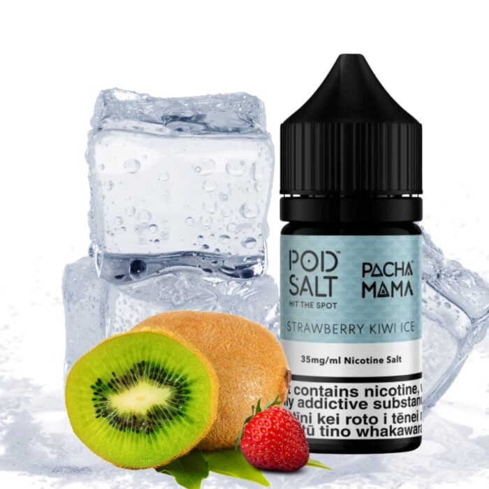 Liquido sales de nicotina, categoria Frio, marca POD SALT HIT THE SPOT, sabor Pacha Mama Strawberry Kiwi Ice, descripcion: Fresa, Kiwi, Ice 25mg y 50mg, presentacion: 30ML, tienda de vapeo onlie Freesmokevape.