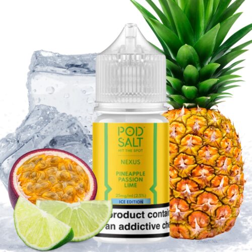 Liquido sales de nicotina, categoria Frio, marca POD SALT HIT THE SPOT, sabor Pineapple Passion Lime Ice, descripcion: Piña, Maracuyá, Lima, Ice 25mg y 50mg, presentacion: 30ML, tienda de vapeo onlie Freesmokevape.