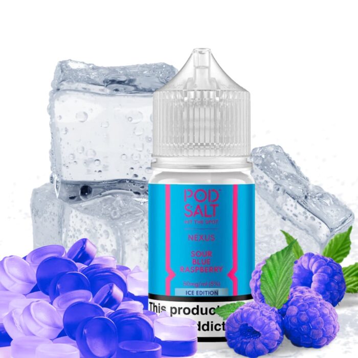 Liquido sales de nicotina, categoria Frio, marca POD SALT HIT THE SPOT, sabor Blue Raspberry Ice, descripcion: Dulce Frambuesa Azul, Ice 25mg y 50mg, presentacion: 30ML, tienda de vapeo onlie Freesmokevape.