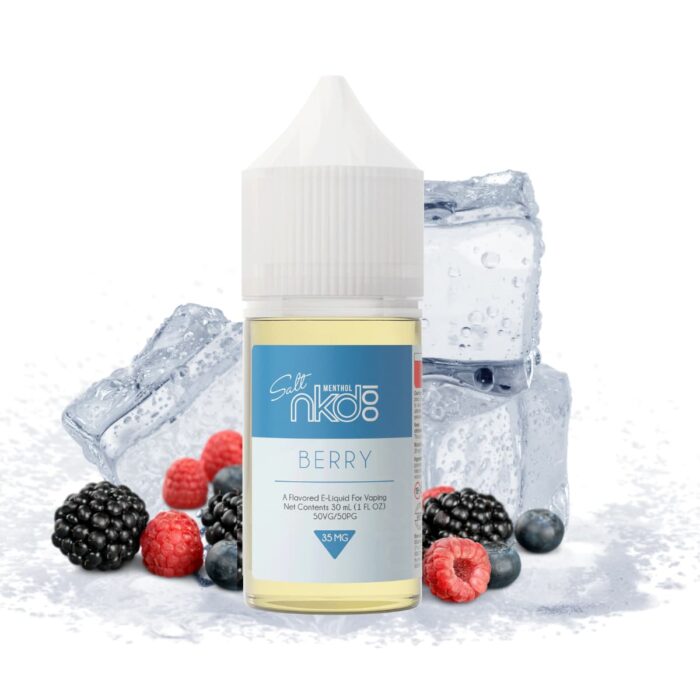 Liquido sales de nicotina, categoria Frio, marca NAKED 100, sabor Menthol Berry, descripcion: Arándanos, Moras, Frambuesas, Mentol 35mg y 50mg, presentacion: 30ML, tienda de vapeo onlie Freesmokevape.